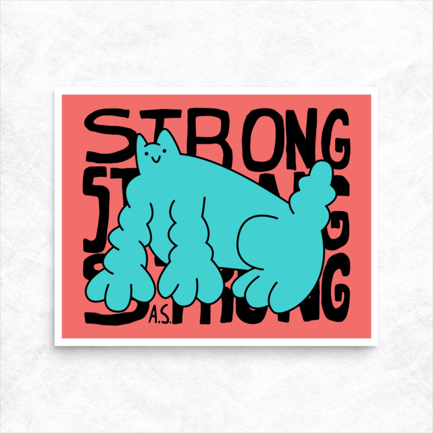 Strong Cat Dude, Teal on Pink - Poster