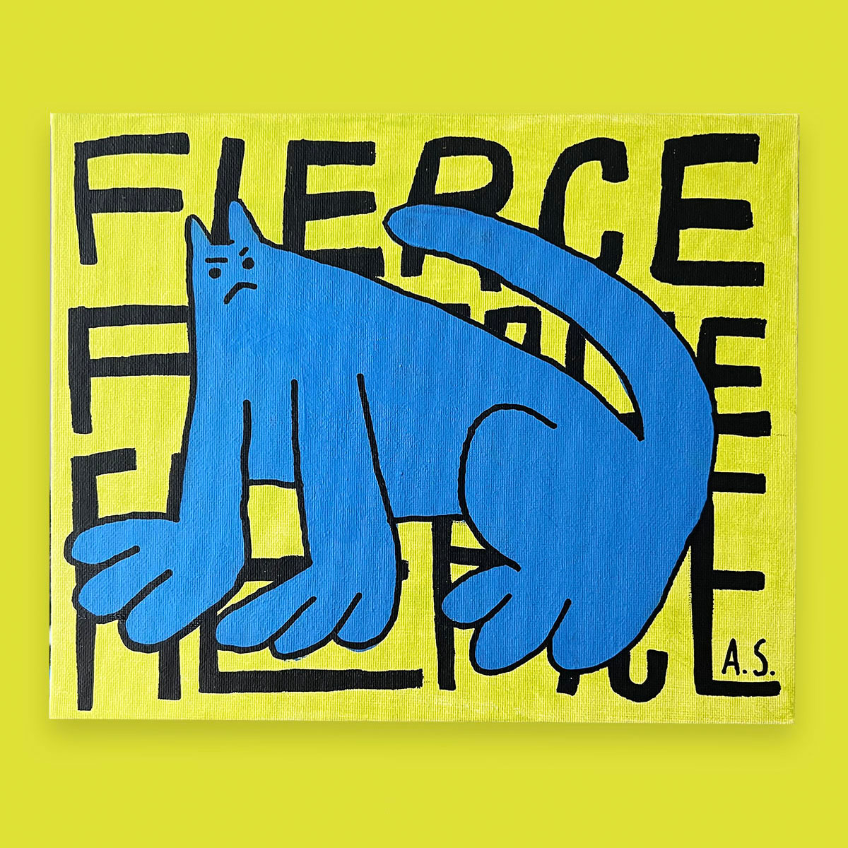 Fierce Cat Dude OG, Blue on Yellow - Original