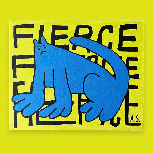 Fierce Cat Dude OG, Blue on Yellow - Original