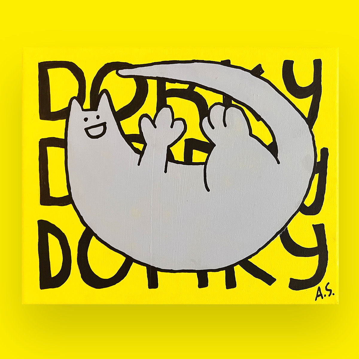 Dorky Cat Dude OG, Light Blue on Yellow - Original