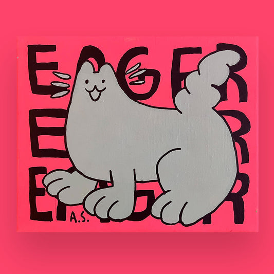 Eager Cat Dude OG, Light Blue on Pink - Original