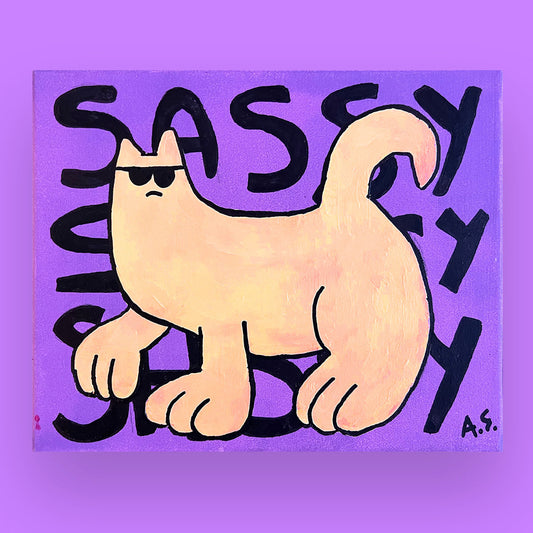 Sassy Cat Dude OG, Orange on Purple - Original