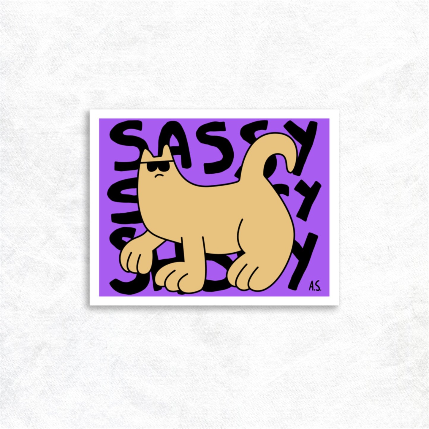 Sassy Cat Dude, Orange on Purple - Poster