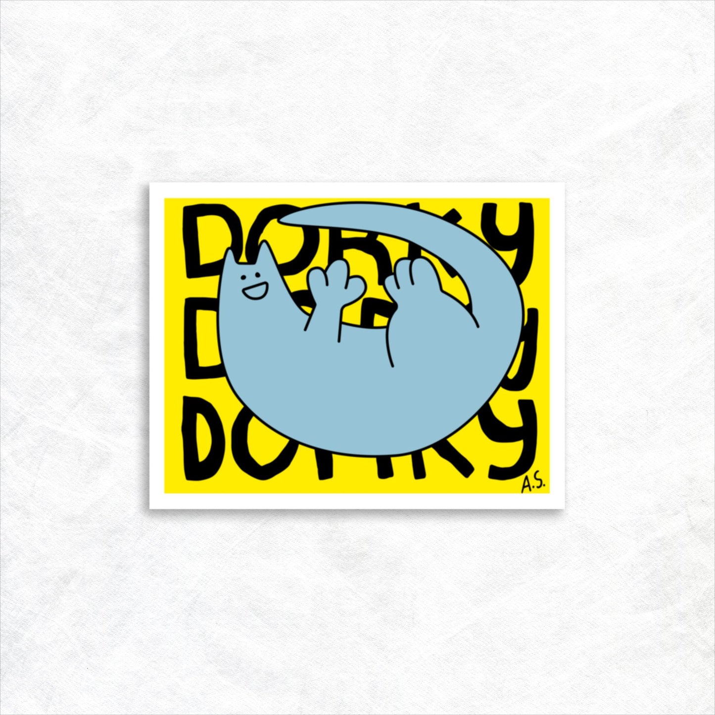 Dorky Cat Dude, Light Blue on Yellow - Poster