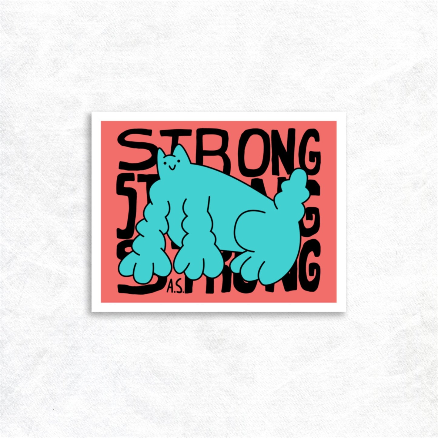 Strong Cat Dude, Teal on Pink - Poster