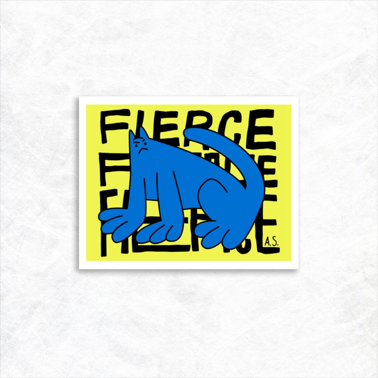 Fierce Cat Dude, Blue on Yellow - Poster