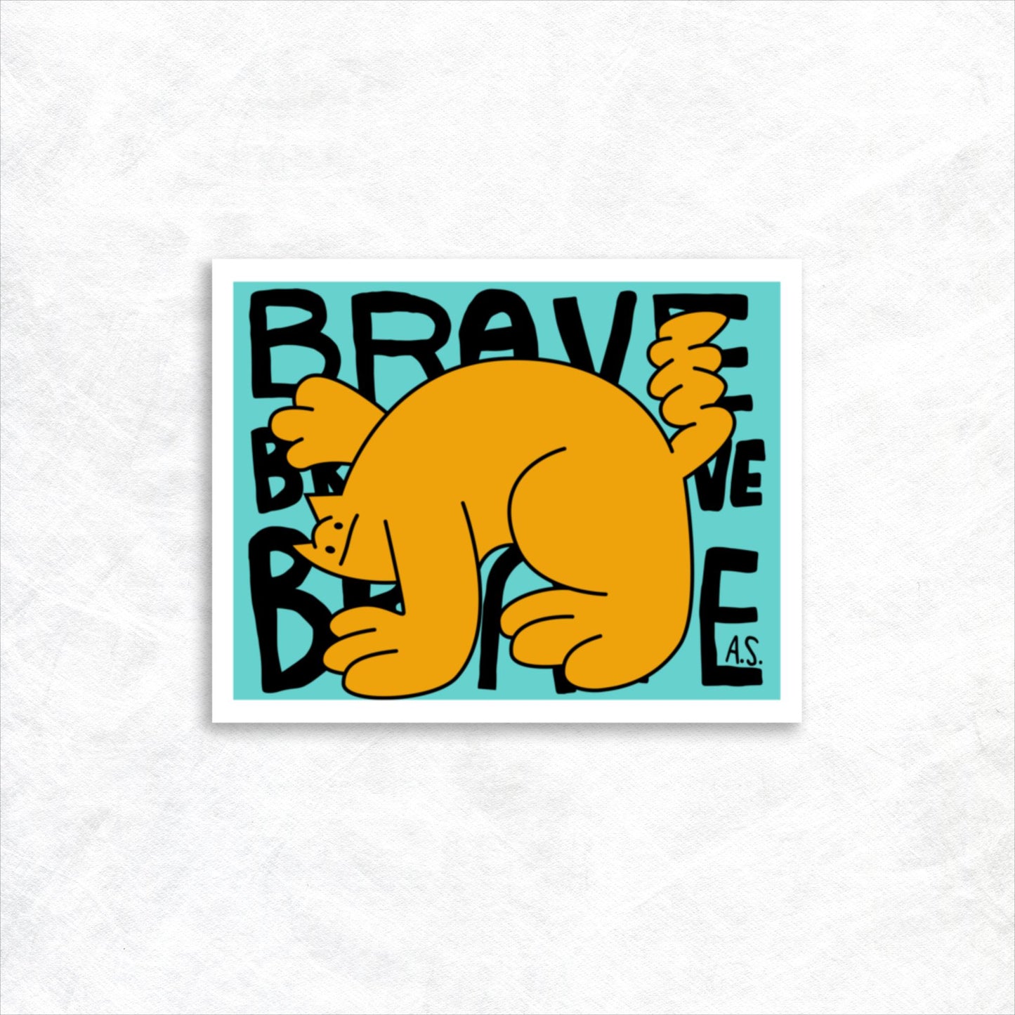 Brave Cat Dude, Orange on Blue - Poster