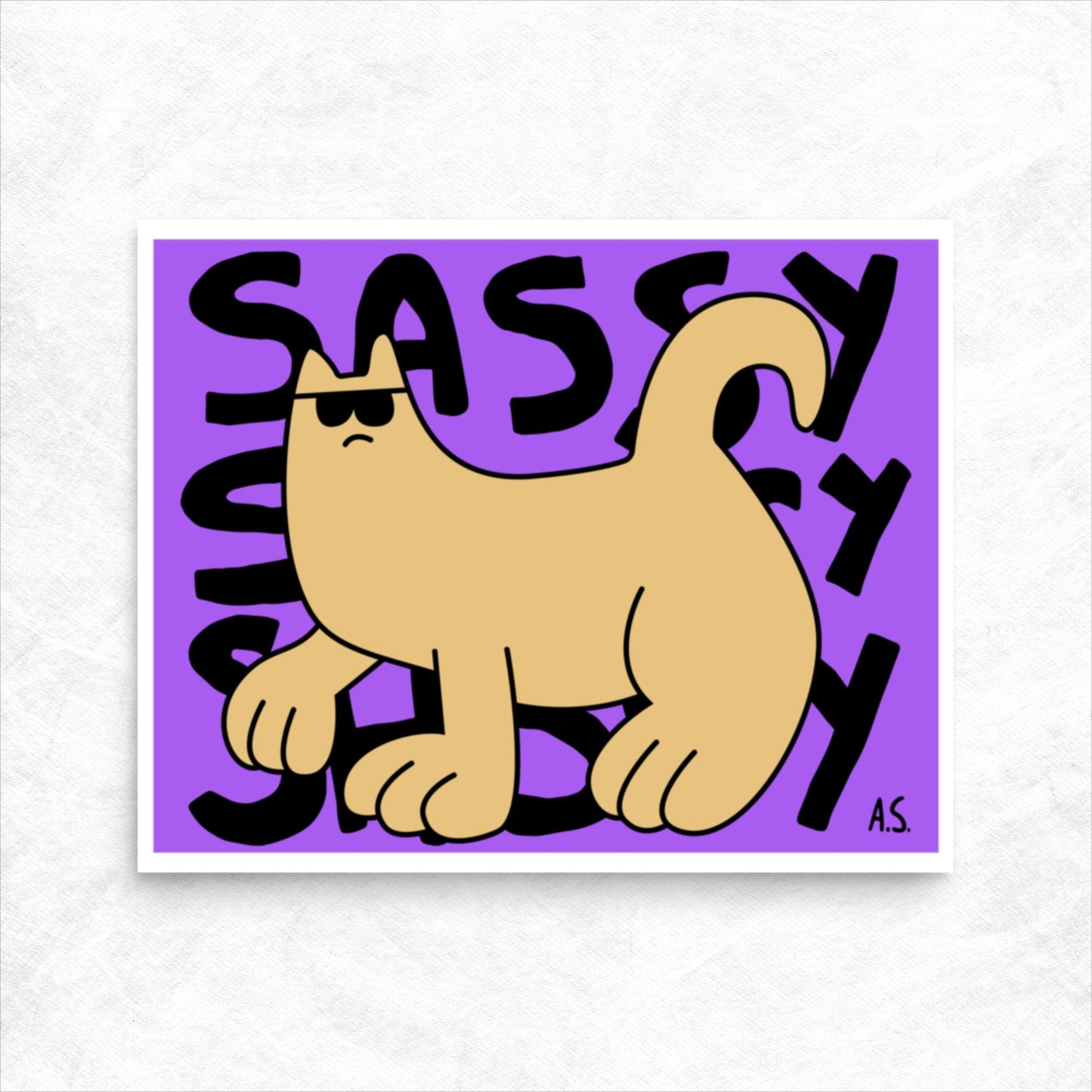 Sassy Cat Dude, Orange on Purple - Poster