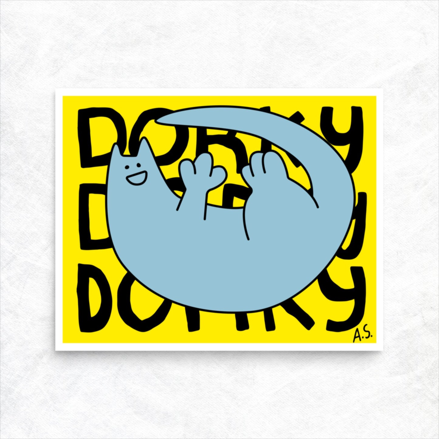 Dorky Cat Dude, Light Blue on Yellow - Poster