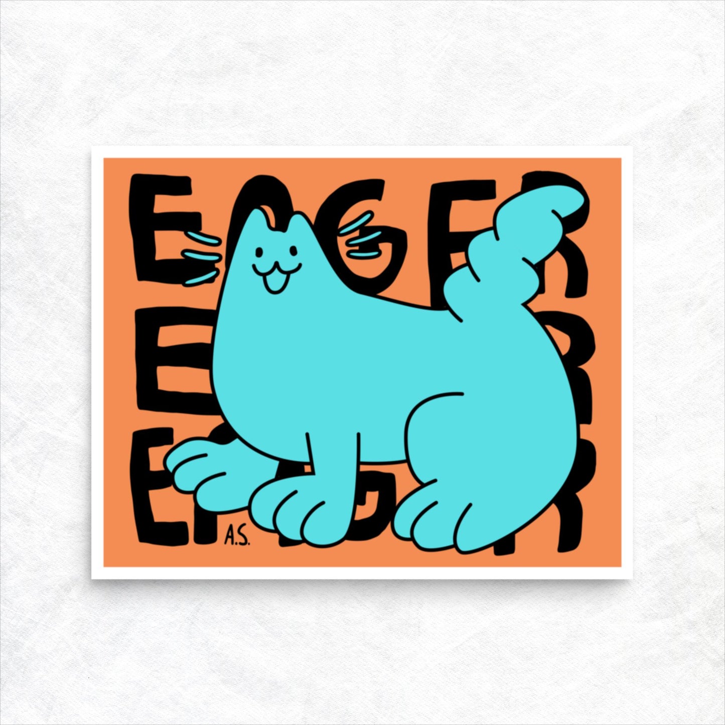 Eager Cat Dude, Teal on Pink - Poster