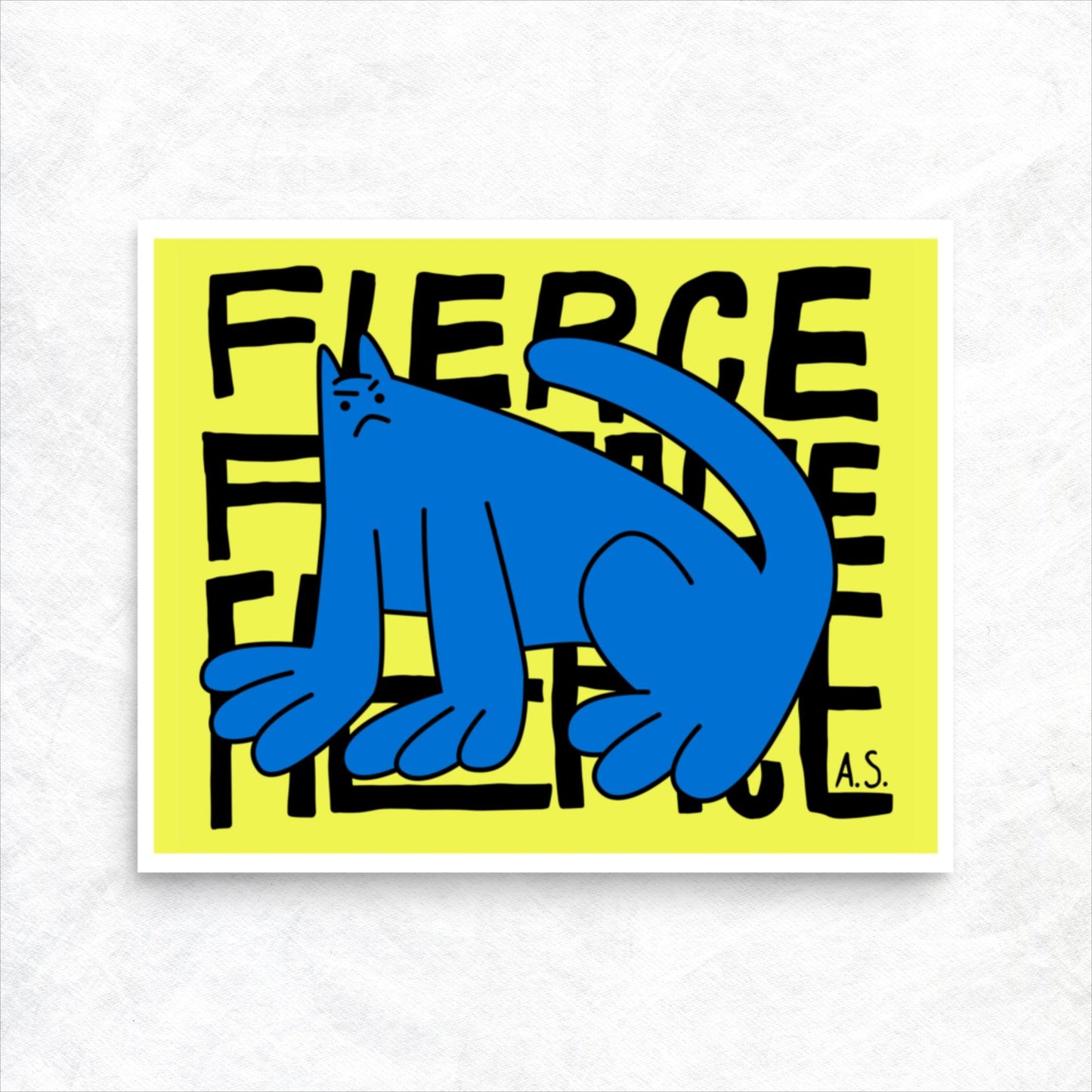 Fierce Cat Dude, Blue on Yellow - Poster