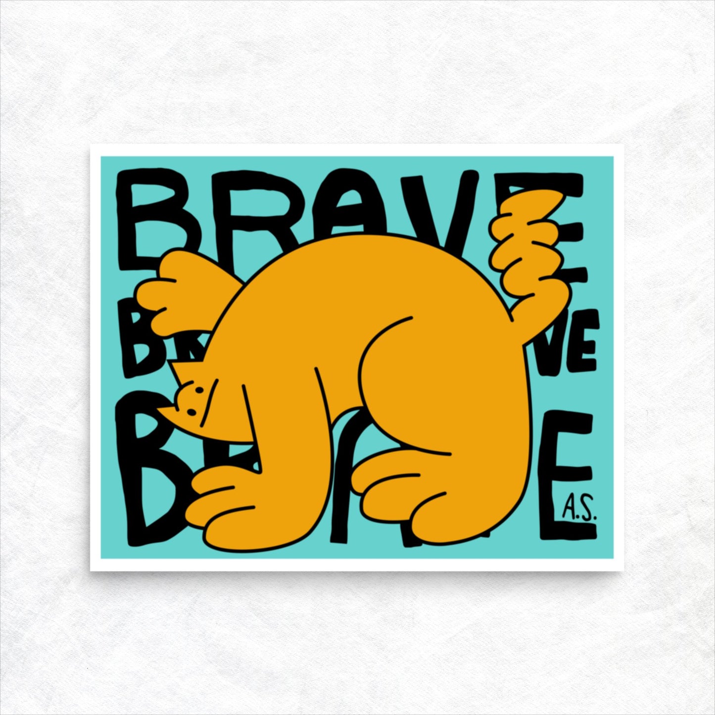 Brave Cat Dude, Orange on Blue - Poster