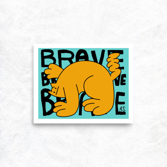 Brave Cat Dude, Orange on Blue - Poster