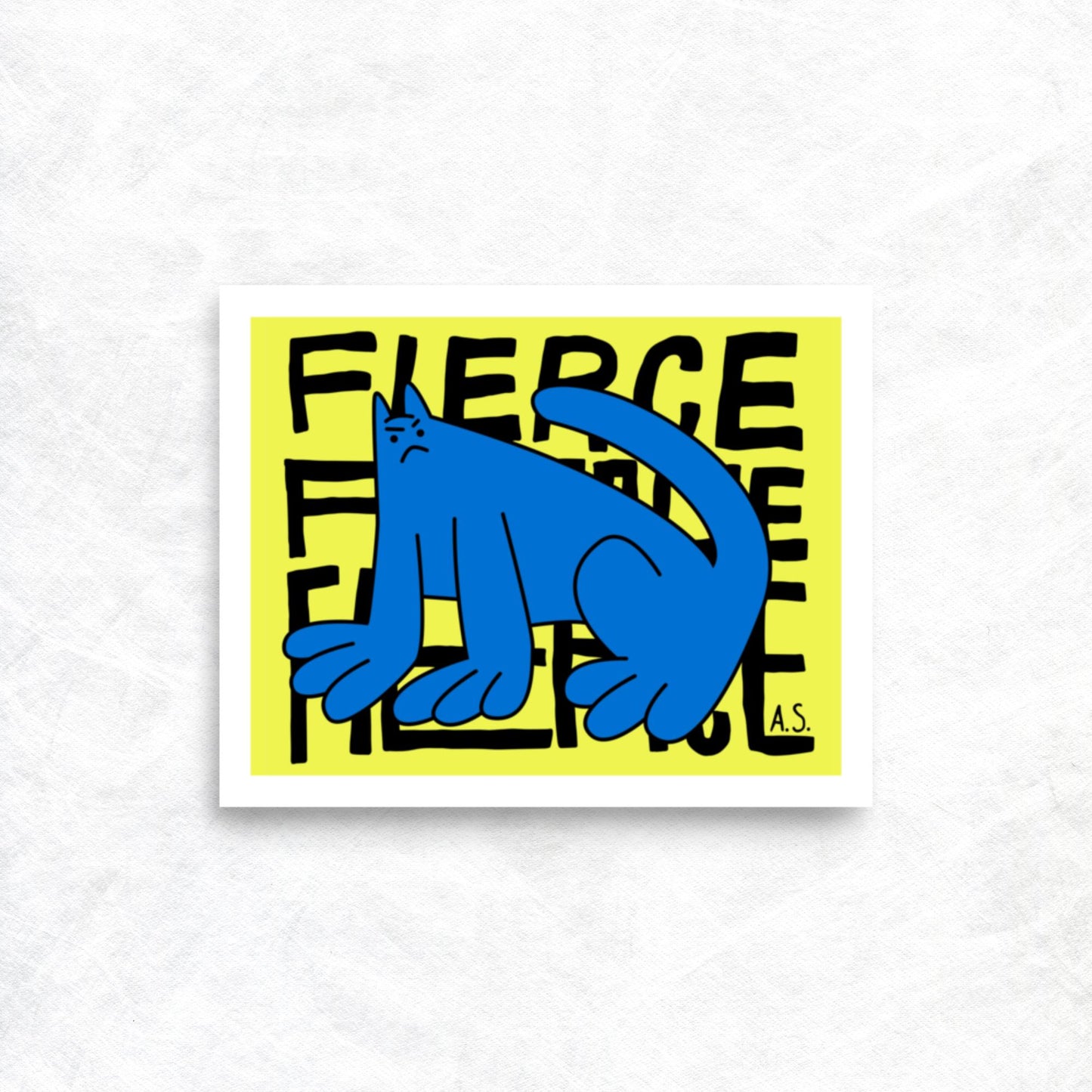 Fierce Cat Dude, Blue on Yellow - Poster