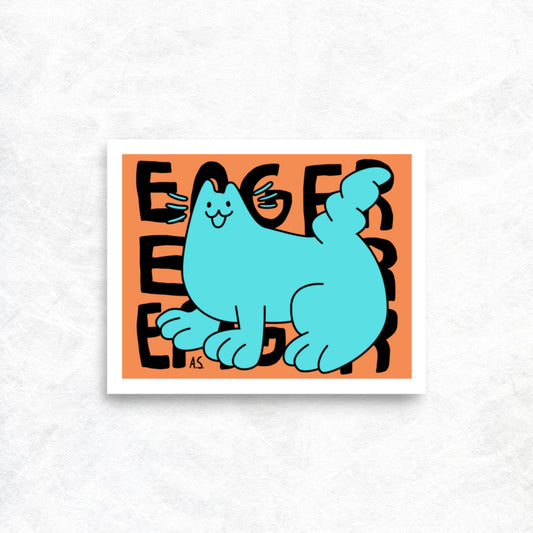 Eager Cat Dude, Teal on Pink - Poster