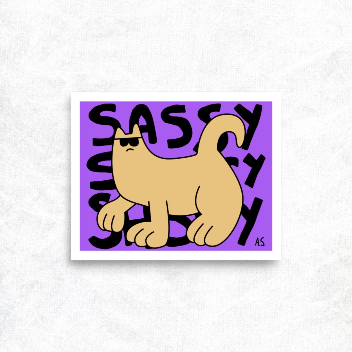 Sassy Cat Dude, Orange on Purple - Poster