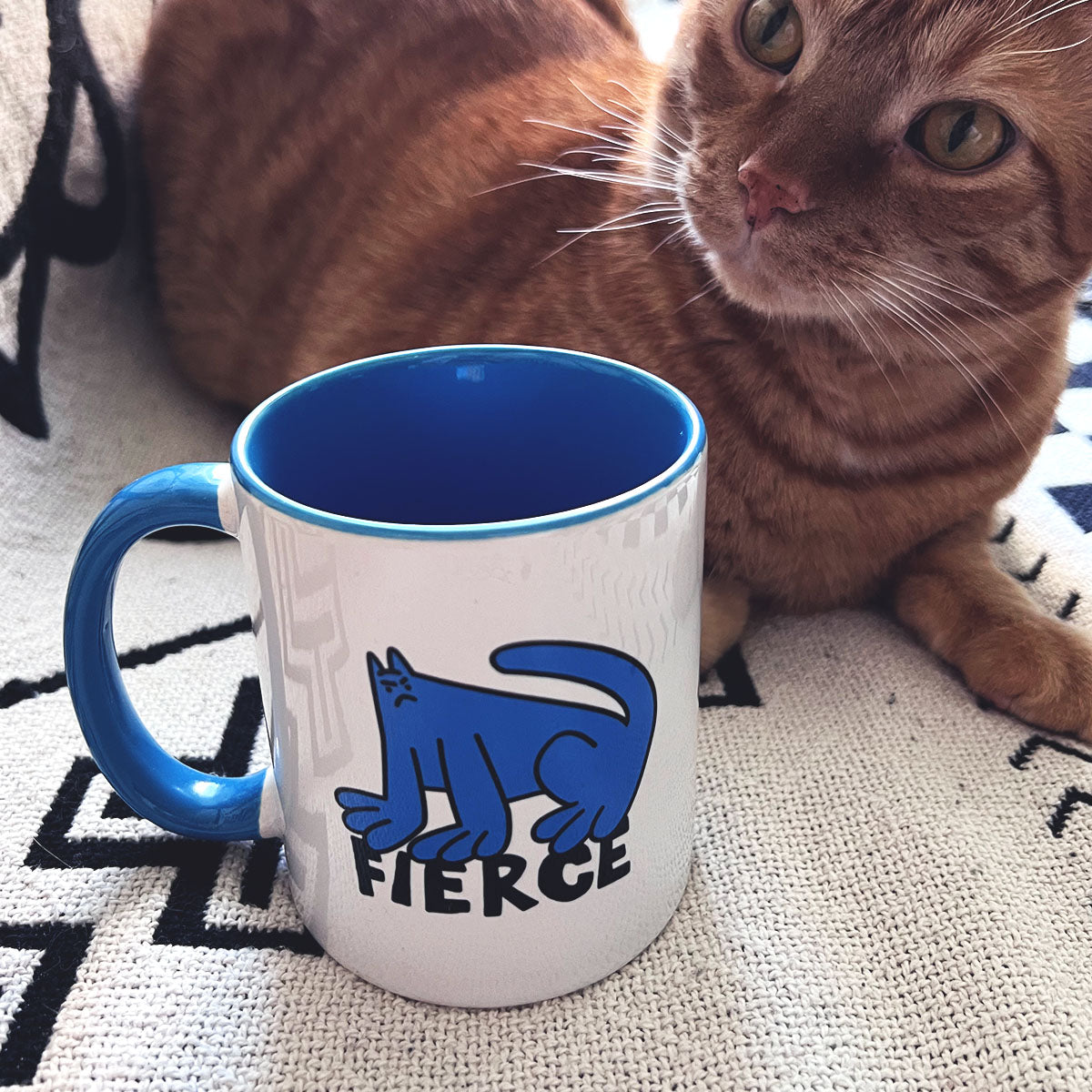 Fierce Cat Dude, Blue - Mug